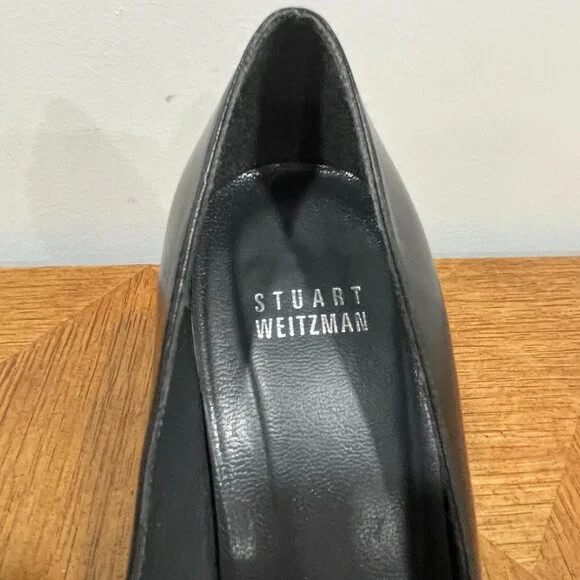 Stuart Weitzman Rita Pump 8M Black Leather High Heels Peep Toes Knot Shoes - Picture 5 of 14